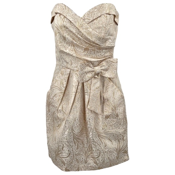 Vintage Taboo Strapless Dress Cream Gold Strapless Mini Dress Pockets Sz Small - Picture 1 of 10